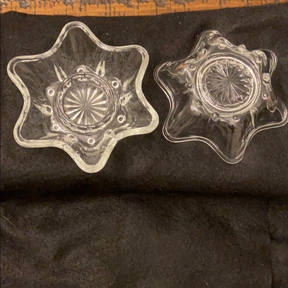 Vtg 6 Point Star/Flower Clear Glass Candle Holder